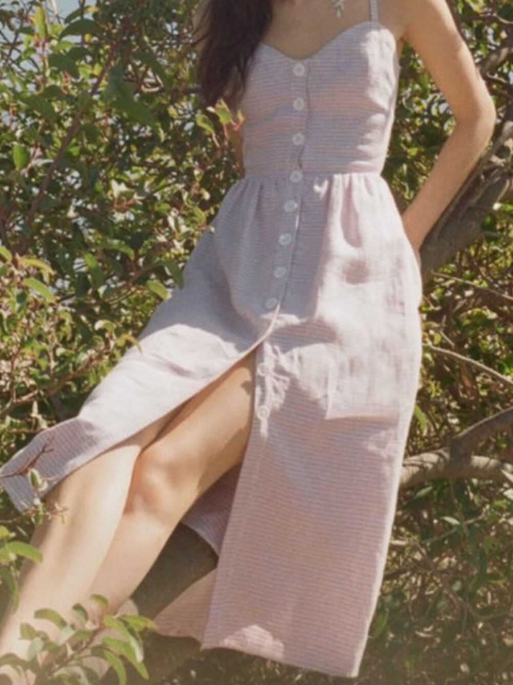 Reformation Thelma Purple and White Gingham Linen Midi Dress